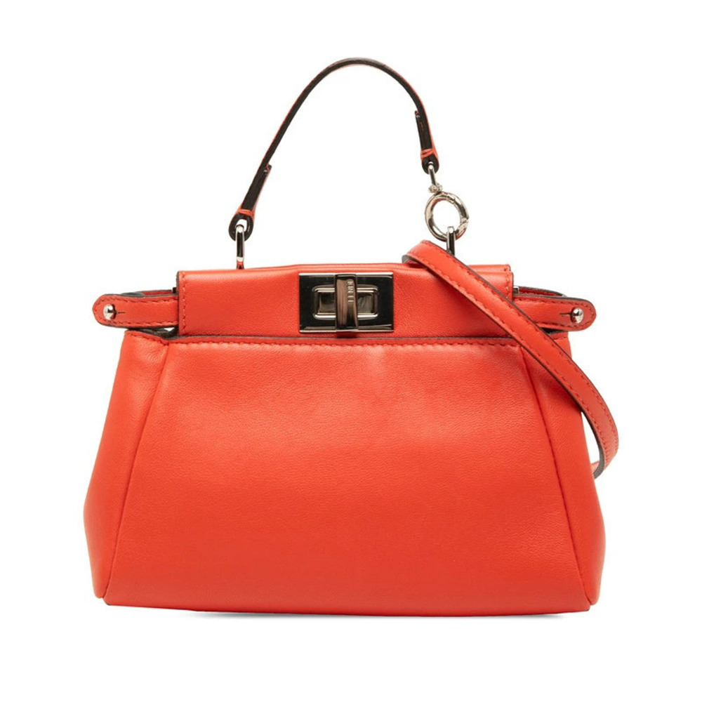 Fendi Peekaboo Pouch Clutch 2way Shoulder Bag Red Leather